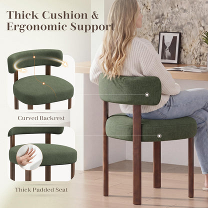 smartue Wooden Dining Chairs Set of 4, Upholstered Kitchen Chairs with Solid Wood Legs, Mid Century Dining Room Chair with Ergonomic Curved Backrest for Kitchen Dining Vanity, Green