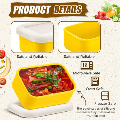 Nuogo 8 Pcs 1 Cup Silicone Freezer Containers with Lid Soup Freezer Molds Silicone Soup Containers Rectangle Trays Reusable Food Preserving Tray Ice Trays for Soups Sauces Stews(Yellow)