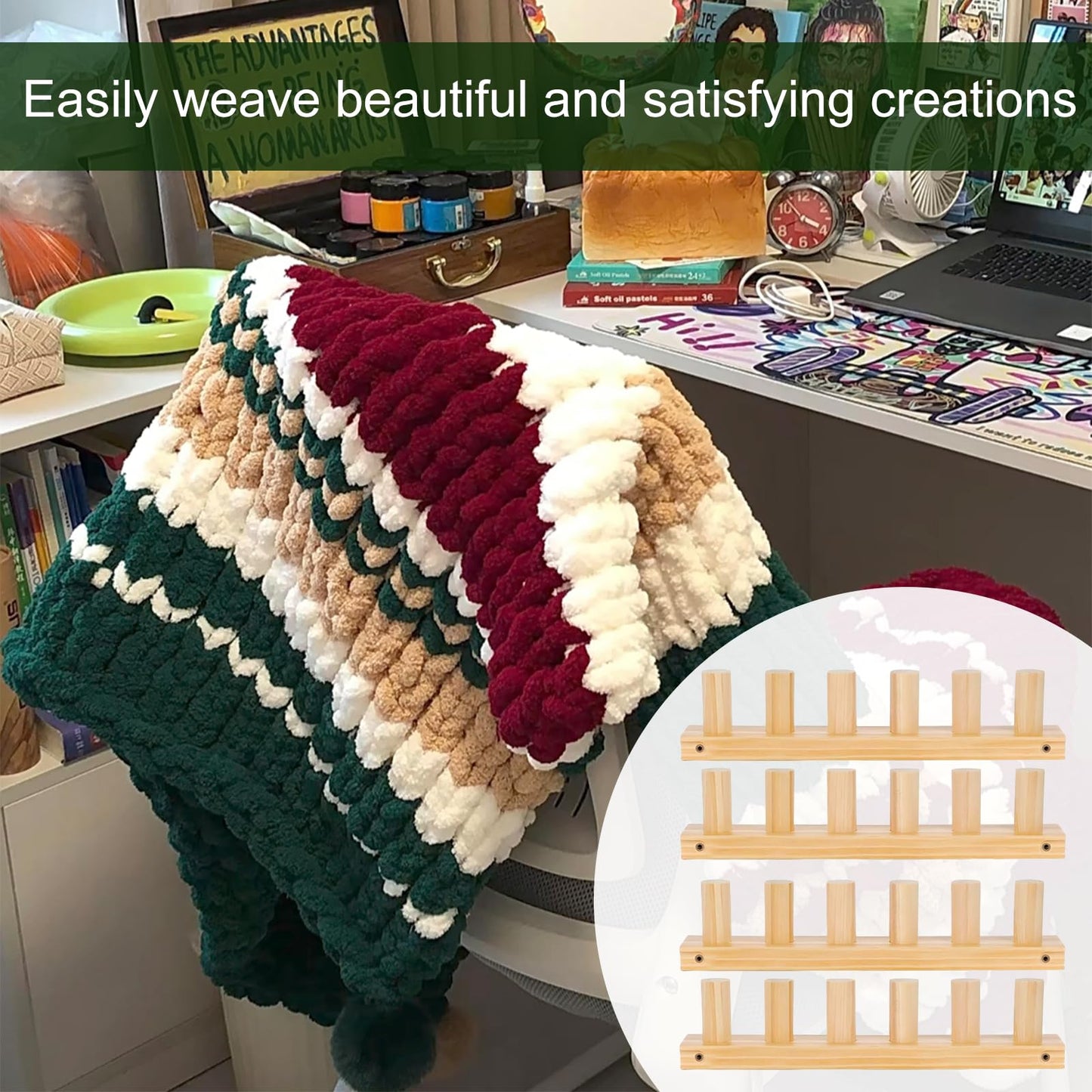 sdaeye 52" Chunky Knitting Blanket Loom – Portable, Foldable Design for DIY Beginners, Customizable Hand Knitting for Chunky Yarn Blankets, Stress Relief
