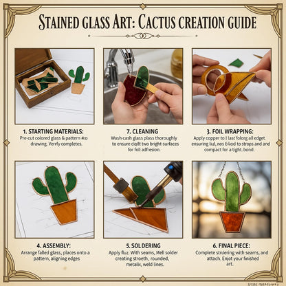 LemonRoad 2 Sets Unfinished Succulents Pre Cut Stained Glass DIY Stained Glass Craft Kit with Solder Wire, Gel Flux, Flux Brush for Adult Make Your Own Beautiful Art Handcrafts for Home Decor