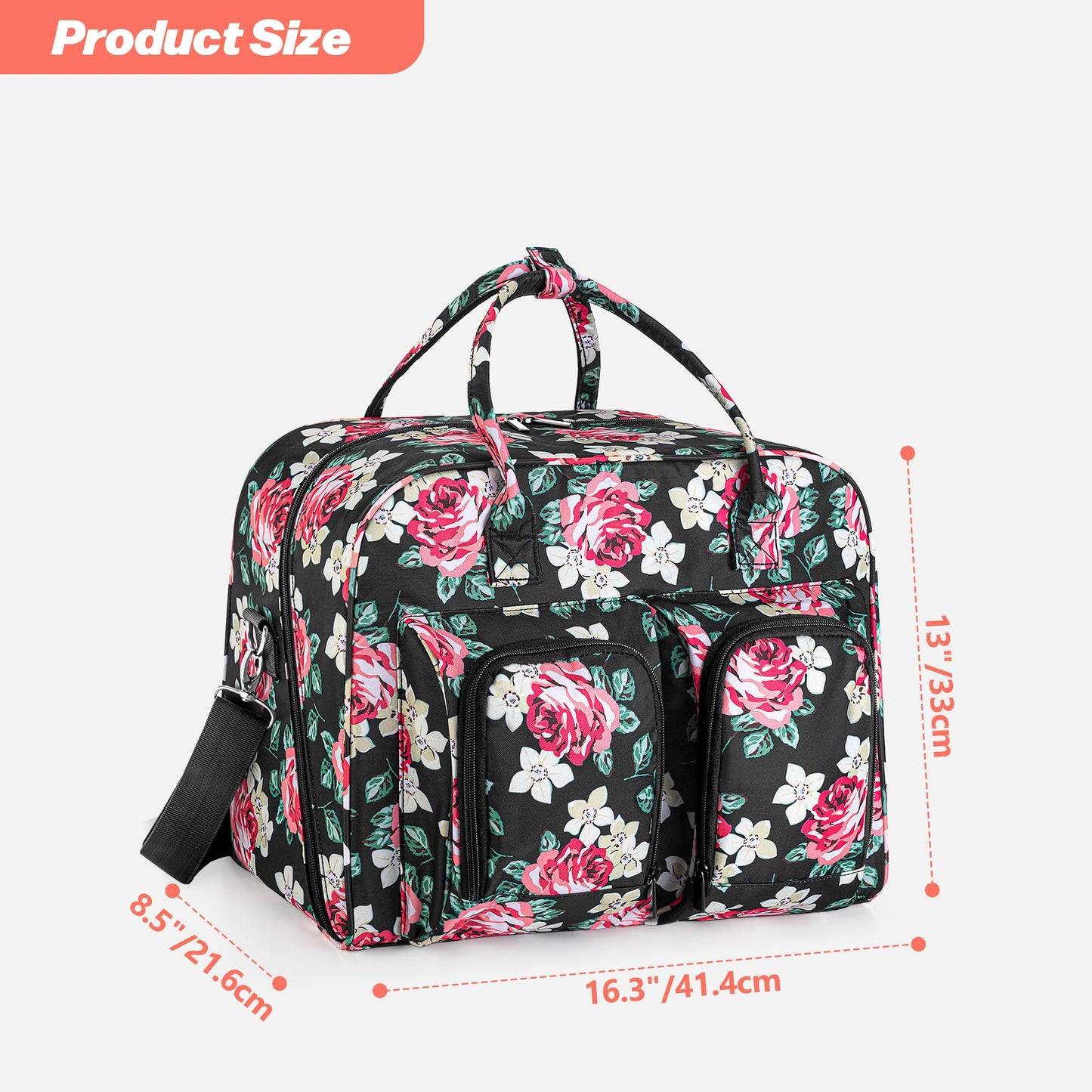 Teamoy Sewing Machine Carrying Case, Sewing Machine Tote with Bottom Wooden Board Pad for Most Standard Sewing Machines and Accessories, Peony
