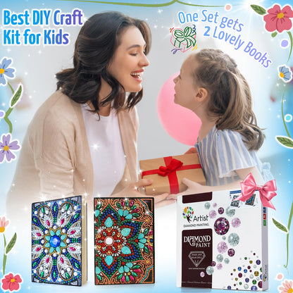 Micaracy Craft Kits for Kids Age 6-8-9-10, Presents for 5 7 11 12 Year Old Girls Notebook Diamond Art Painting Kit Arts and Crafts for Kids Toys for 5-10 Year Old Girl Gifts Diary (2 pcs)