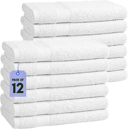 12 Pack 22x44 Set Pearl Linens Economy Cotton Hotel Quality White Bath Towels Quick-Dry, Lightweight, Soft & Absorbent