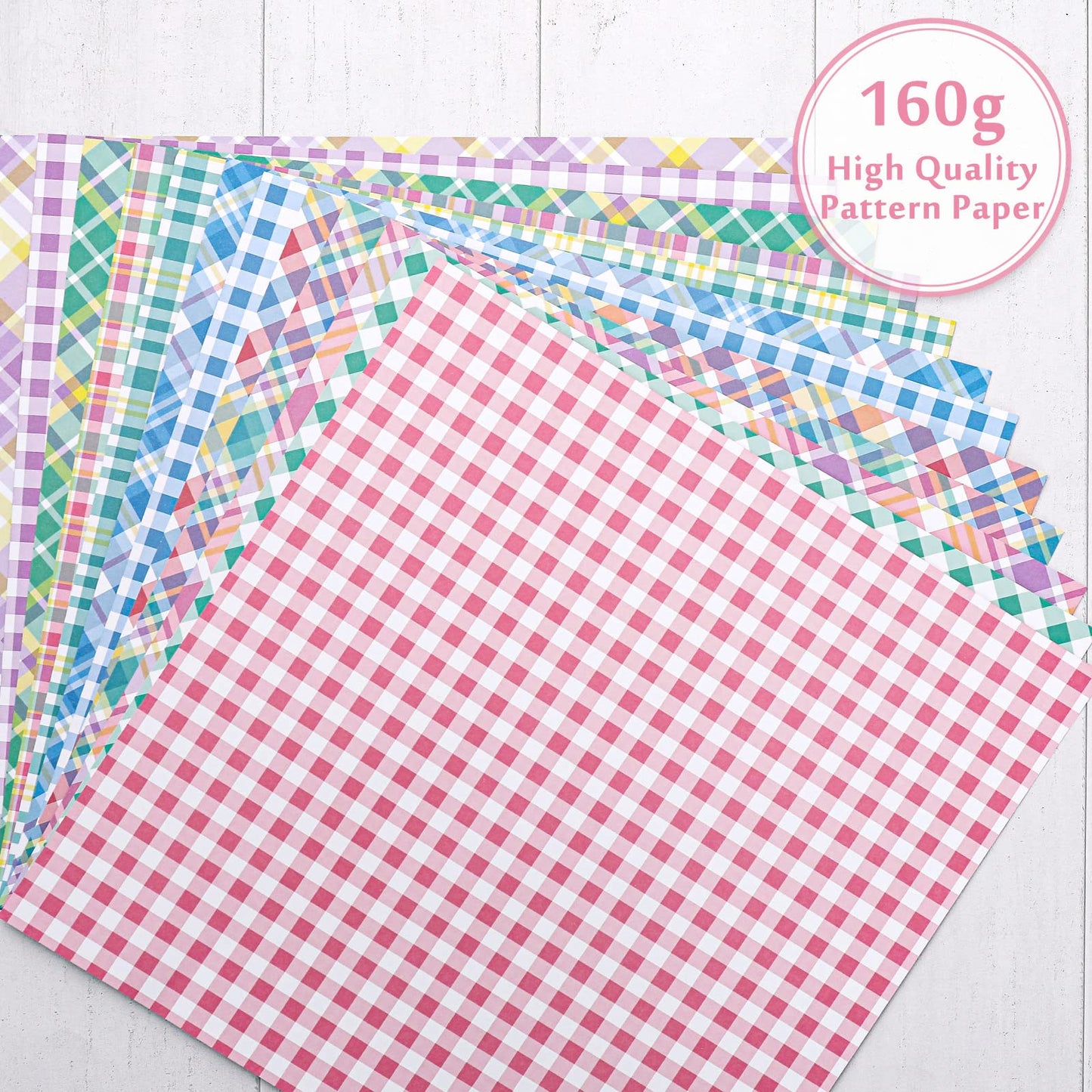Whaline 24 Sheet Spring Pastel Plaid Pattern Paper 12 Designs Scrapbook Specialty Paper Easter Double-Sided Decorative Craft Papers for DIY Card Making Scrapbook Photo Album Decor, 11.8 x 11.8 Inch