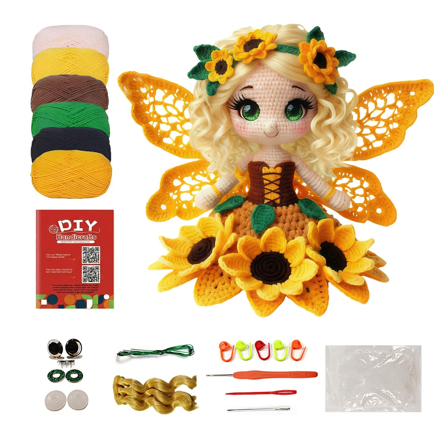 Morcolplus Sunflower Crochet Kit for Beginners & Adults, Amigurumi Crochet Flower Starter Kit with Video Tutorials, DIY Yarn Craft Kit, Handmade Sunflower Doll Gift for Women & Home Decor