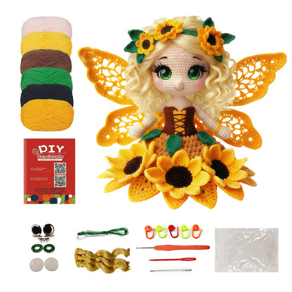 Morcolplus Sunflower Crochet Kit for Beginners & Adults, Amigurumi Crochet Flower Starter Kit with Video Tutorials, DIY Yarn Craft Kit, Handmade Sunflower Doll Gift for Women & Home Decor
