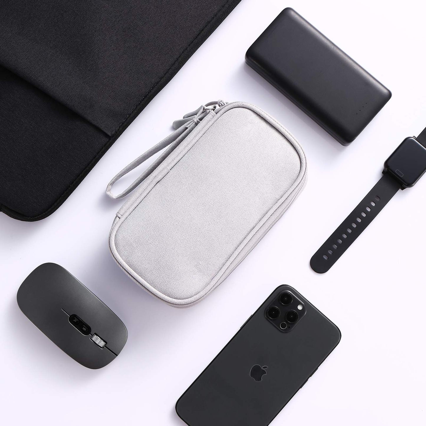 Bevegekos Electronics Accessories Organizer Pouch Bag, Designed for Power Adapter/Charger/Cables/Mouse, for Travel (Light Grey)