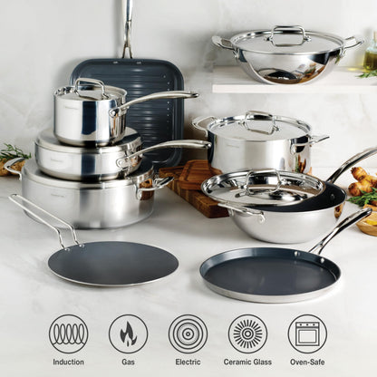 Tramontina Utsava Tri-Ply Clad Stainless Steel 5-Quart Casserole with Lid and Ceramic Non Stick Interior, Induction-Ready Dutch Oven Pot