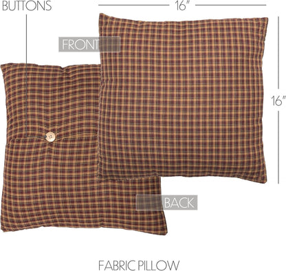 VHC Brands Patriotic Patch Plaid Cotton Bedding Square Pillow, 16x16 Filled, Deep Red, 1 Count