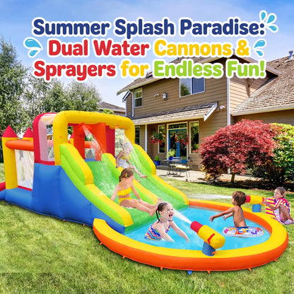 Umbalir InfIatable Bonuce House with 4 Slides & Large Splash Pool, Water Park with Ultra-Wide Climbing Wall, Jumping, Water Cannons & Surprise Water Sprayers for 3-10 yr Kids(20.6'Lx9.6'Wx6.4'H)