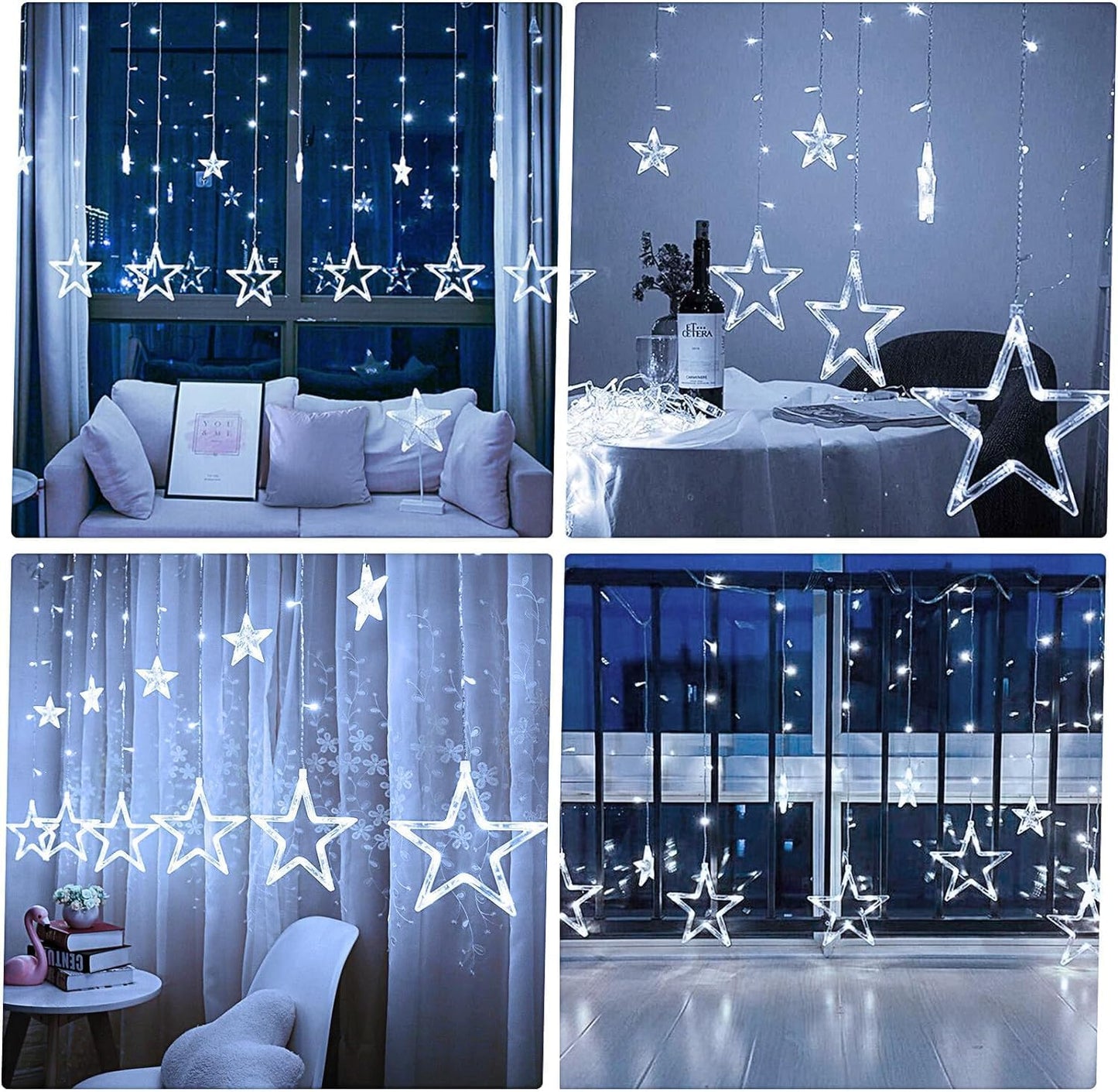 Star Curtain Lights for Bedroom - 9ft Plug-in 138 LED Fairy Twinkle Lights with Remote & 12 Star Drops