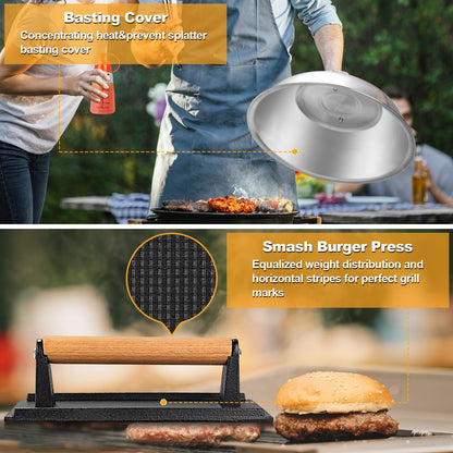Terlulu Griddle Accessories Kit, 28 PCS Flat Top Grill Accessories for Blackstone and Camp Chef, Metal Spatula Set with Burger Press, Melting Dome, Tongs, Scraper, Carry Bag for Outdoor Grilling BBQ