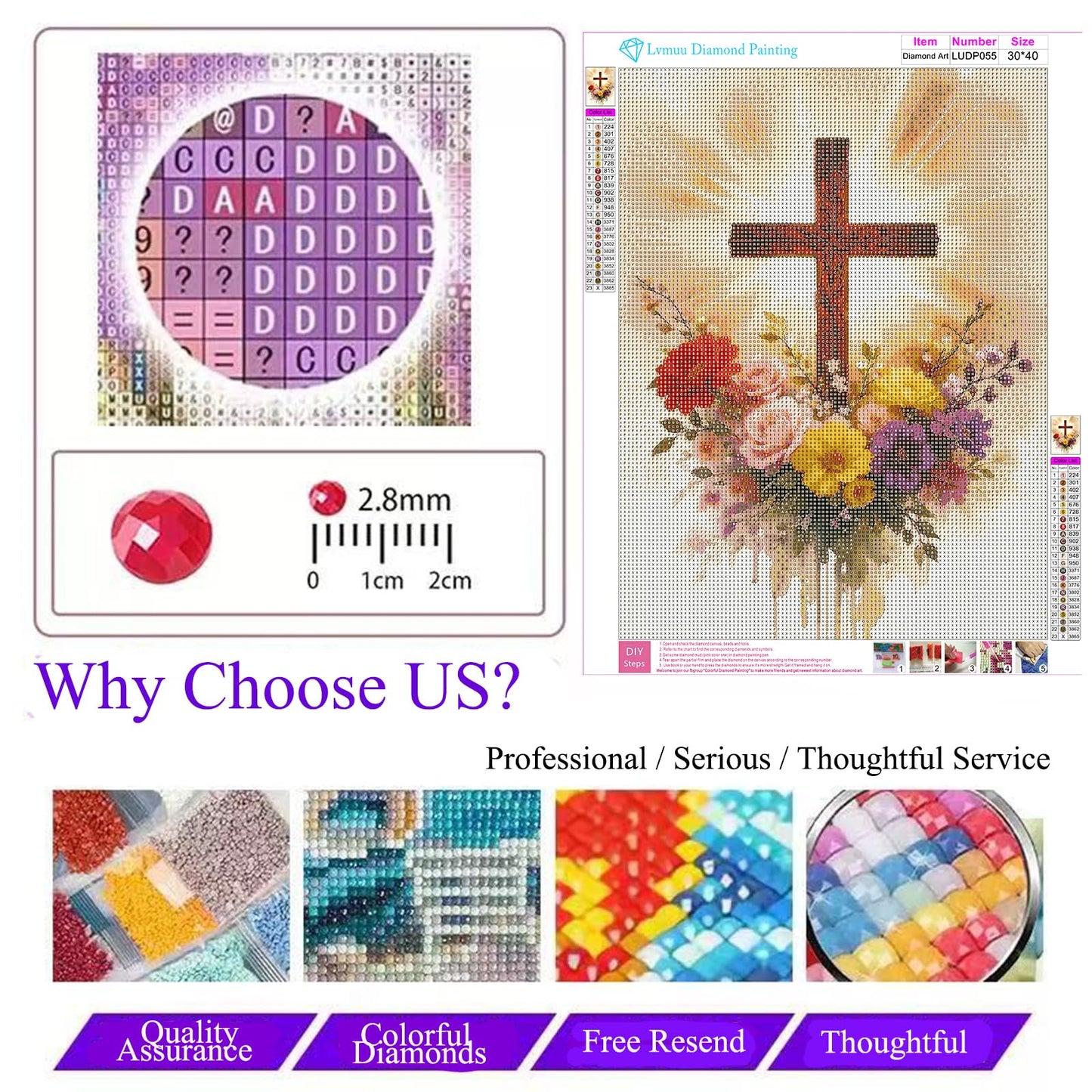Lvmuu Religious Cross Diamond Art Kits for Adults, Jesus Christ Cross 5D Diamond Painting Kits for Beginners Paint By Numbers Full Round Drill Gem Art Craft Home Decoration 12x16in