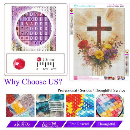 Lvmuu Religious Cross Diamond Art Kits for Adults, Jesus Christ Cross 5D Diamond Painting Kits for Beginners Paint By Numbers Full Round Drill Gem Art Craft Home Decoration 12x16in
