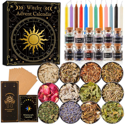 Witchy Advent Calendar 2025 for Adult Teens, 25 Day Christmas Countdown Calendar with Healing Crystal Natural Gemstone and Witchcraft Accessories for Women