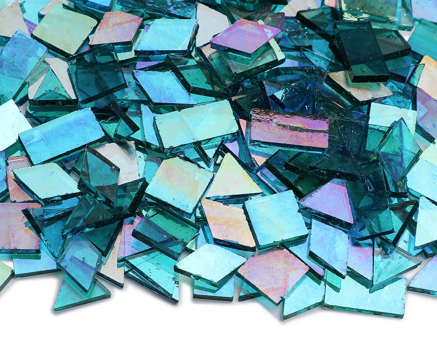 Lanyani Iridescent Mosaic Glass Tiles 200 Pieces Bulk Stained Glass Tile for Mosaic Crafts, 4 Shapes Assortment,Transparent Blue