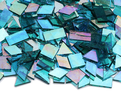 Lanyani Iridescent Mosaic Glass Tiles 200 Pieces Bulk Stained Glass Tile for Mosaic Crafts, 4 Shapes Assortment,Transparent Blue
