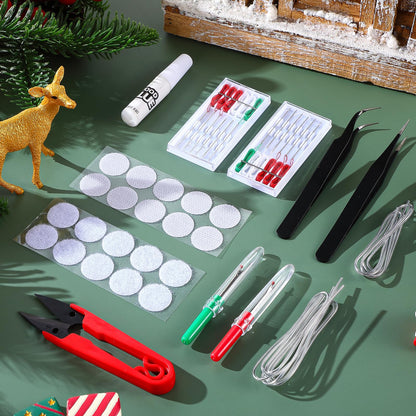 2 Sets Christmas Elf Upgrade Kit with Seam Ripper, Sewing Box Set, Glue Point Dots, Floral Stem Wire, Tweezers, DIY Glue, and U Shaped Scissors for Making Your Elf Flexible and Bendable Accessories