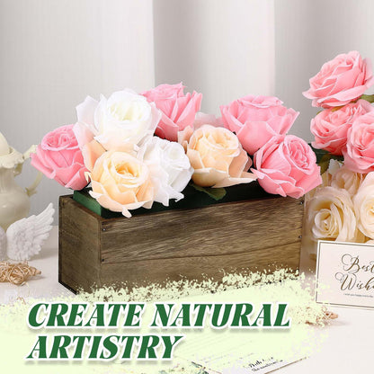 Havawish 5 Sets 10 x 4 x 4 in Wood Rectangular Planter Boxes Bulk Wood Flower Box Centerpiece Vases with Floral Foam Blocks Rustic Flower Pot Indoor Window for Wedding Arrangement