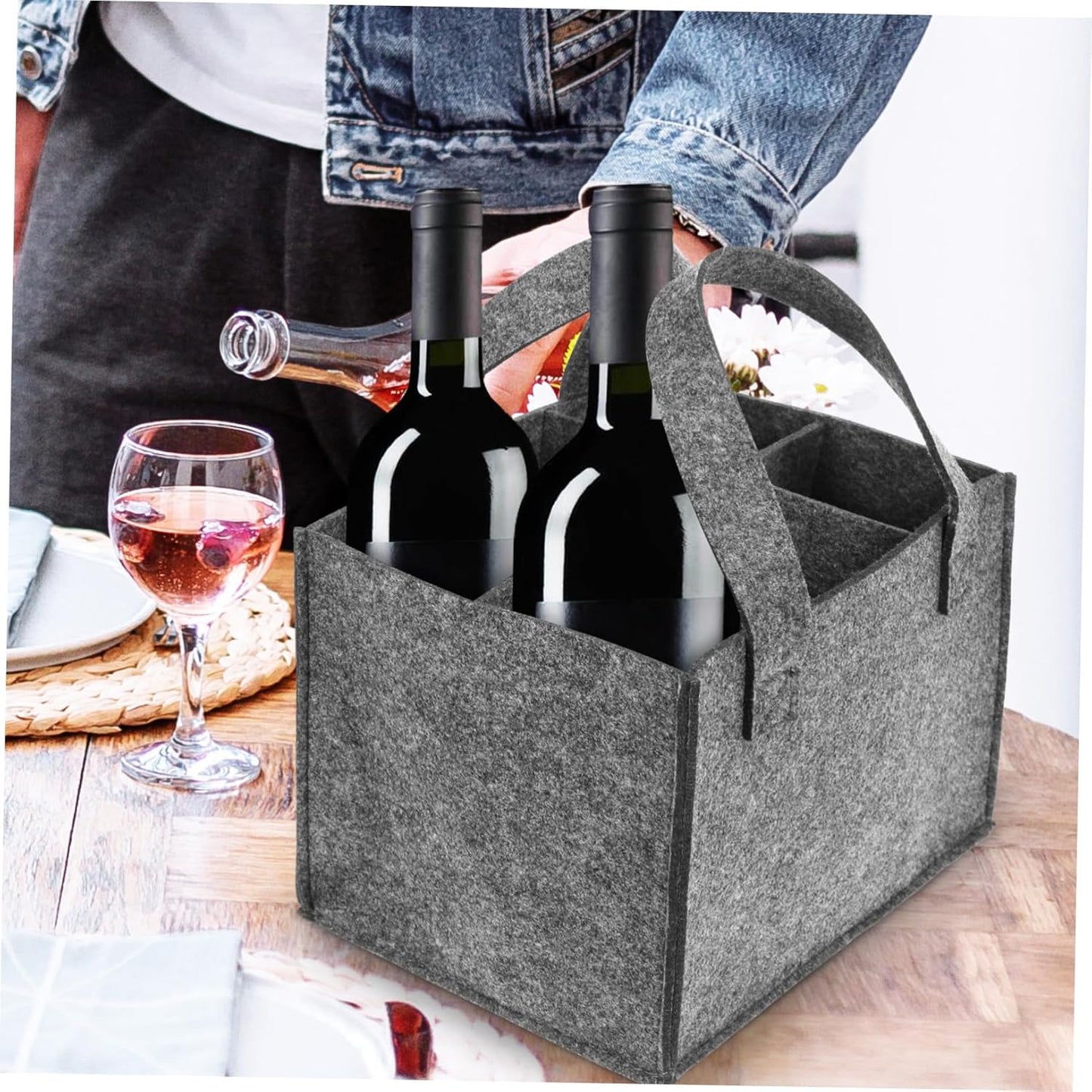 Wine Bag Tote, Portable Coolers Felt Wine Carrier Tote Bag, Reusable Wine Purse for Carrying Bottles