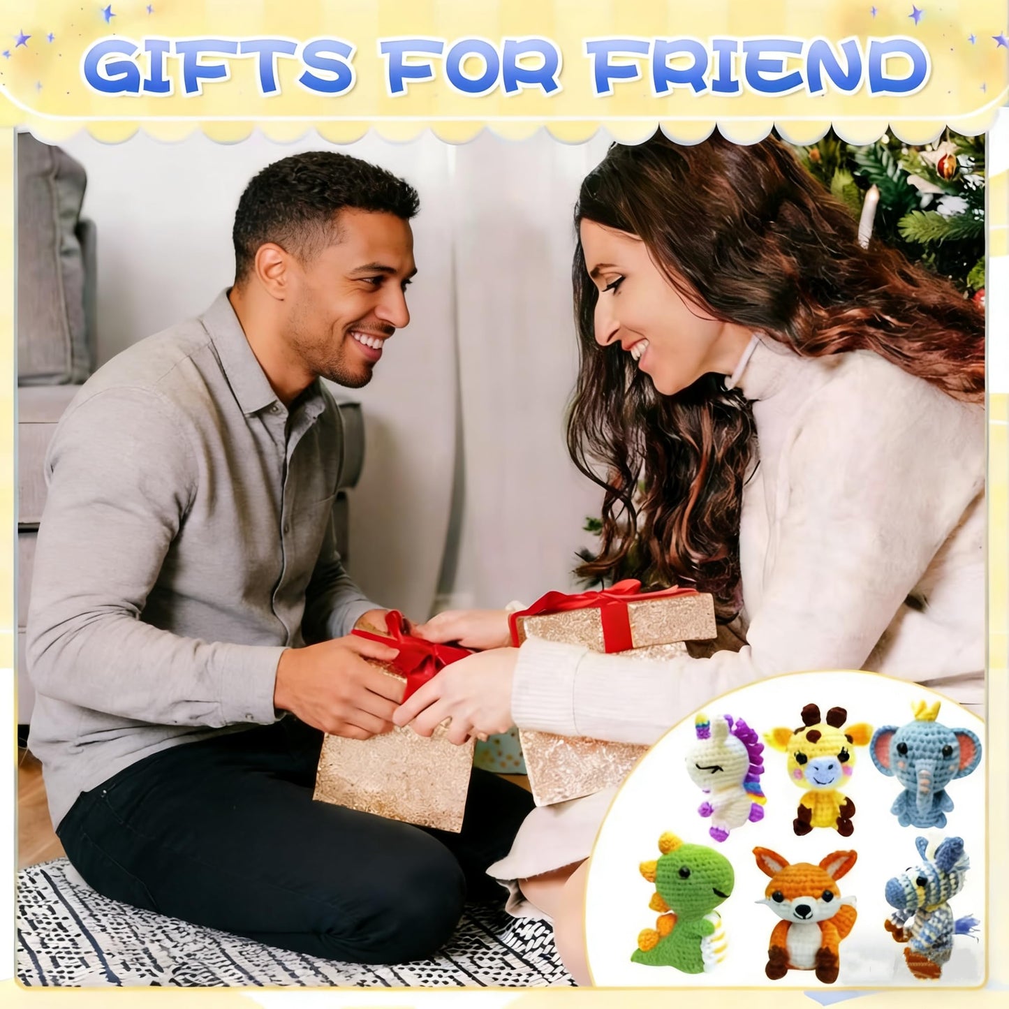 OLHKYN 6Pcs Crochet Kit for Beginners, 2026 DIY Craft for Adults, Great Gift for Crochet Lovers, Crocheting Animal Kits with Step by Step Videos,Yarn,Crochet Hook,Birthday Holiday Gift
