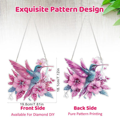 MEIYUDA Flowers Birds Diamond Art Hanging Kits for Adult, Hummingbird Diamond Painting Hanging Kits Ornaments, DIY Special Shaped Rhinestone Window Pendants kit for Home Garden Wall Decor Gift