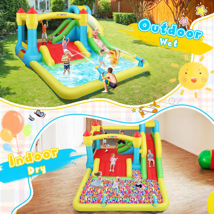 AKEYDIY Bounce House Water Slide for Kids 3-12 - Outdoor/Indoor Inflatable Water Bounce House with 3 Slides, Climbing Wall, Ball Pit & Jumping Area - Water Bouncy House Includes Blower (15.6ft x 11ft)