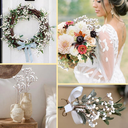 220g 17" 2 Tallow Berries Dried Christmas Decor- Natural Stem Wedding Floral Decor, White Holly Tallow Berries, Bundles