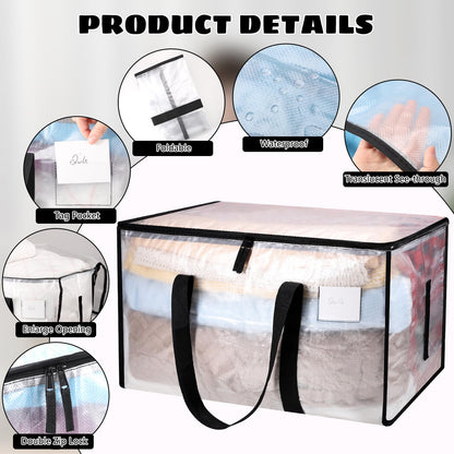 Dntorx 4 Pack Large Clothes Storage Bags with Lids Clear Moving Bags Heavy Duty Moving Totes Packing Bags with Zips for Moving Clothes Bedding Duvet Toys Christmas Storage Containers