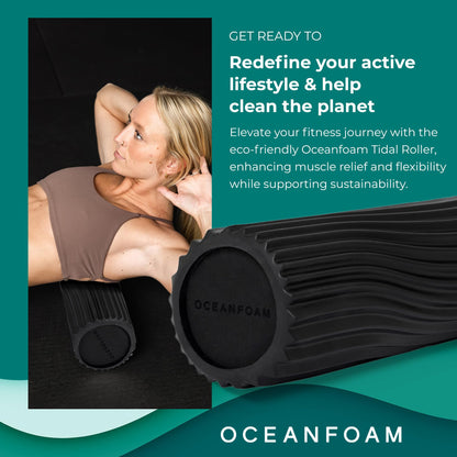 Oceanfoam Tidal Roller - Black Marbled - Muscle Massage Foam Roller for Back Pain & Stretching - Firm and Ergonomic Wide Wave Textured - Yoga, Athletics, & Wellness - Full Size, 20" x 5"