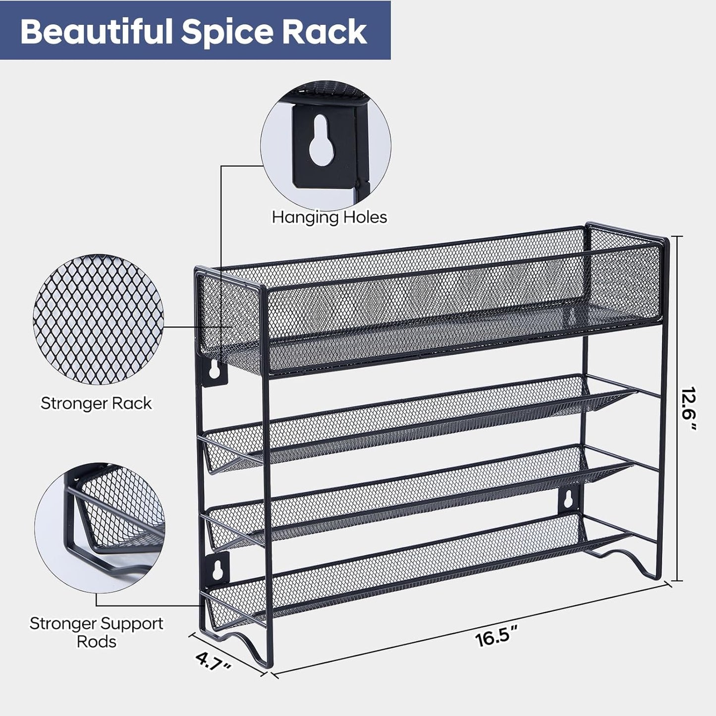 27 Countertop, Spice Rack Organizer with Spice Jars with Black Lids, Funnel, Spice Labels, Pen, Seasoning Organizer