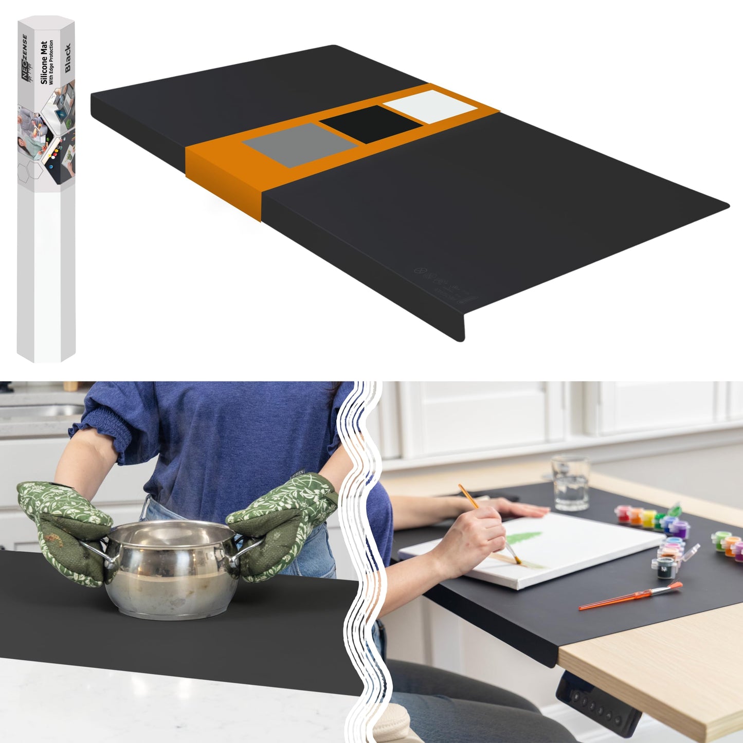 Extra Large Silicone Mats for Crafts with "Edge Protection" – Silicone Table Mat – Multipurpose Heat Resistant Silicone Mat – No Folds or Wrinkles – 1.4mm Thick, 36"x24", Black