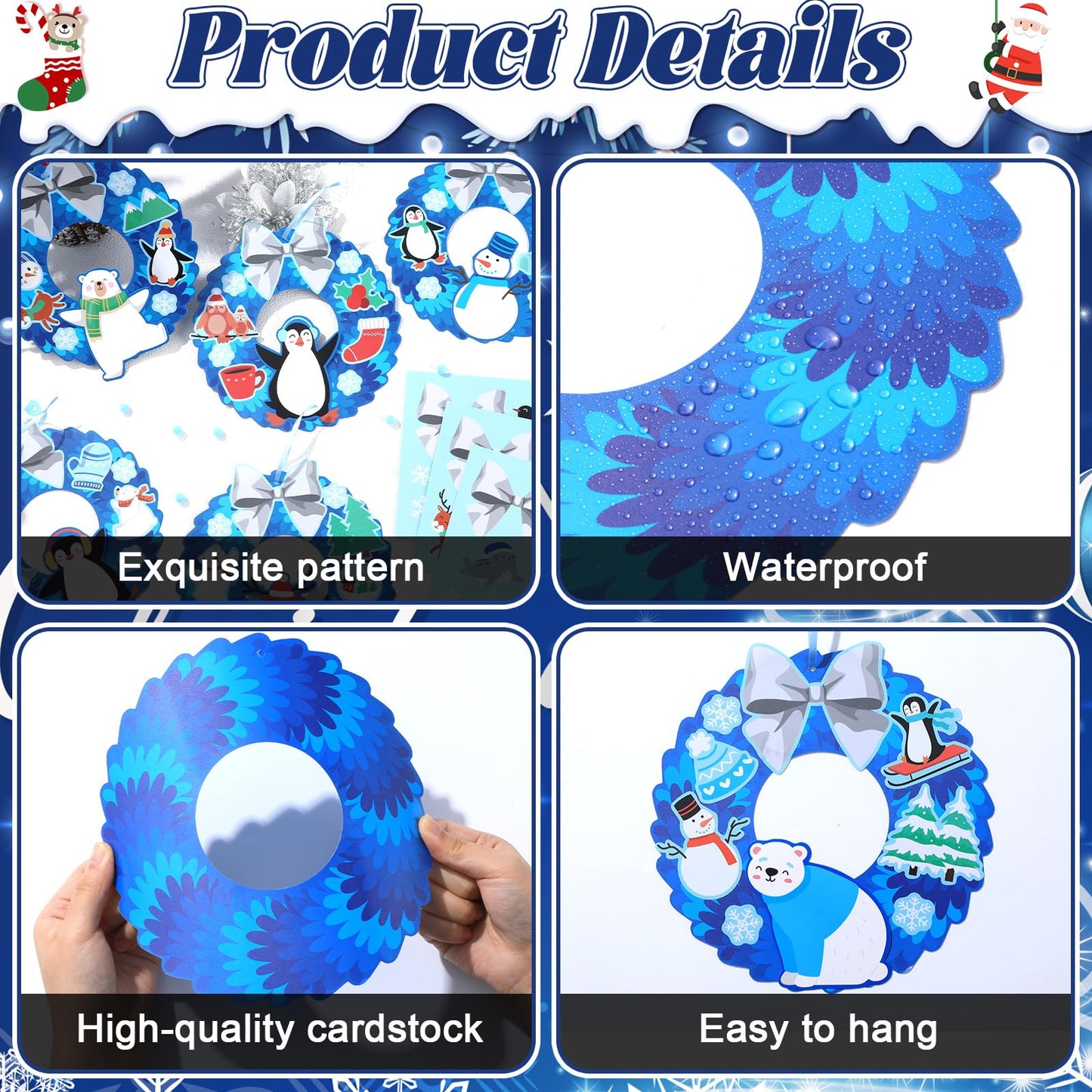24 Sets Winter Crafts for kids DIY Christmas Wreath Ornaments Decorations Winter Classroom Hanging Ornaments Penguin Snowman Stickers Paper Arts and Crafts for Kids Holiday Home Classroom Activities