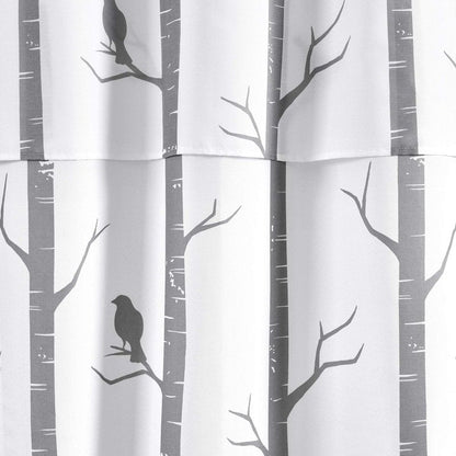 Lush Decor Bird On The Tree Double Swag Shower Curtain with Peva Lining & Rings, Gray, 16 Pieces