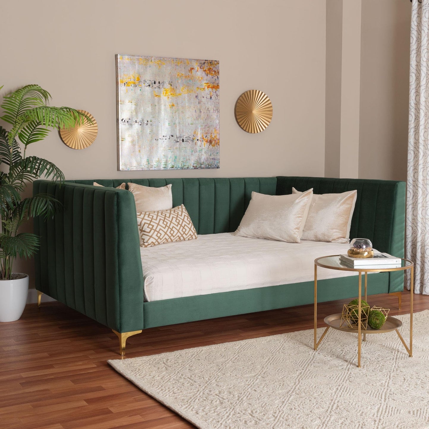 Baxton Studio Oksana Velvet Fabric Daybed, Full, Emerald Green