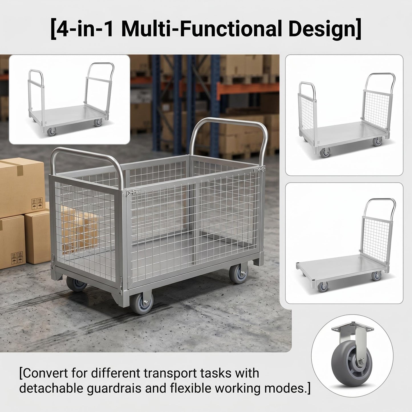 Silver Wire Mesh Cart, 300kg Load Capacity, Aluminum Alloy Construction for Home, Pet Store and Warehouse Use