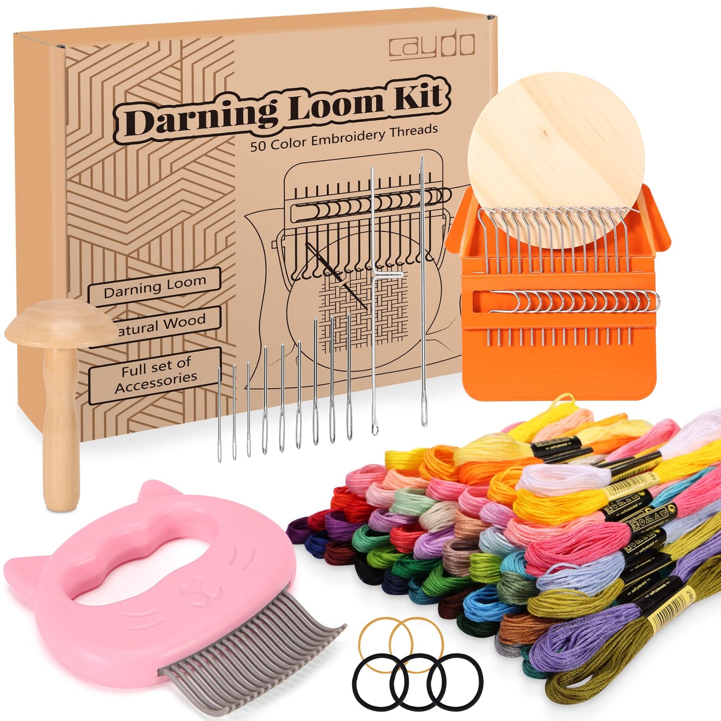 Caydo Speedweve Darning Mini Loom Kits Machine with 50 Color Threads, Sock Darning Mushroom Egg, Complete Darning Kit for Beginners Quickly Mending Jeans Socks, DIY Artful Patterns, Repair Clothes
