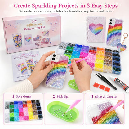 Bedazzling Kit with Rhinestones, 40 Colors 3mm 32000PCS Small Flatback Resin Rhinestones Gems with B7000 Glue and Manual, All-in-One Bedazzler Kit for Beginners, DIY Crafts Gifts, Clothes and Tumblers
