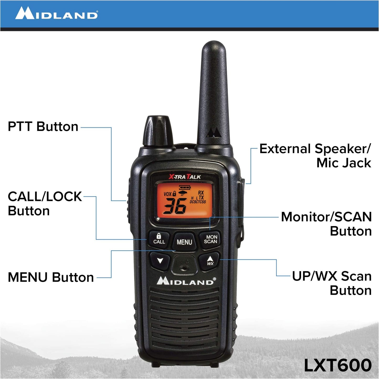 Midland LXT600VP3 36 Channel FRS Two-Way Radio - Up to 30 Mile Range Walkie Talkie - Black (Pack of 6)
