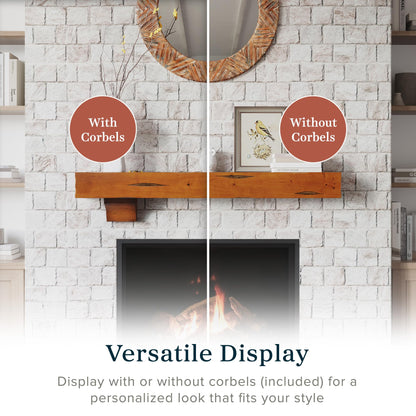 MANTELSDIRECT Breckenridge 60” Fireplace Mantel Shelf with Corbels – Rustic Floating Mantel Shelf for Over Fireplace – Chestnut - Wood Shelf for Wall – Pine Box Construction