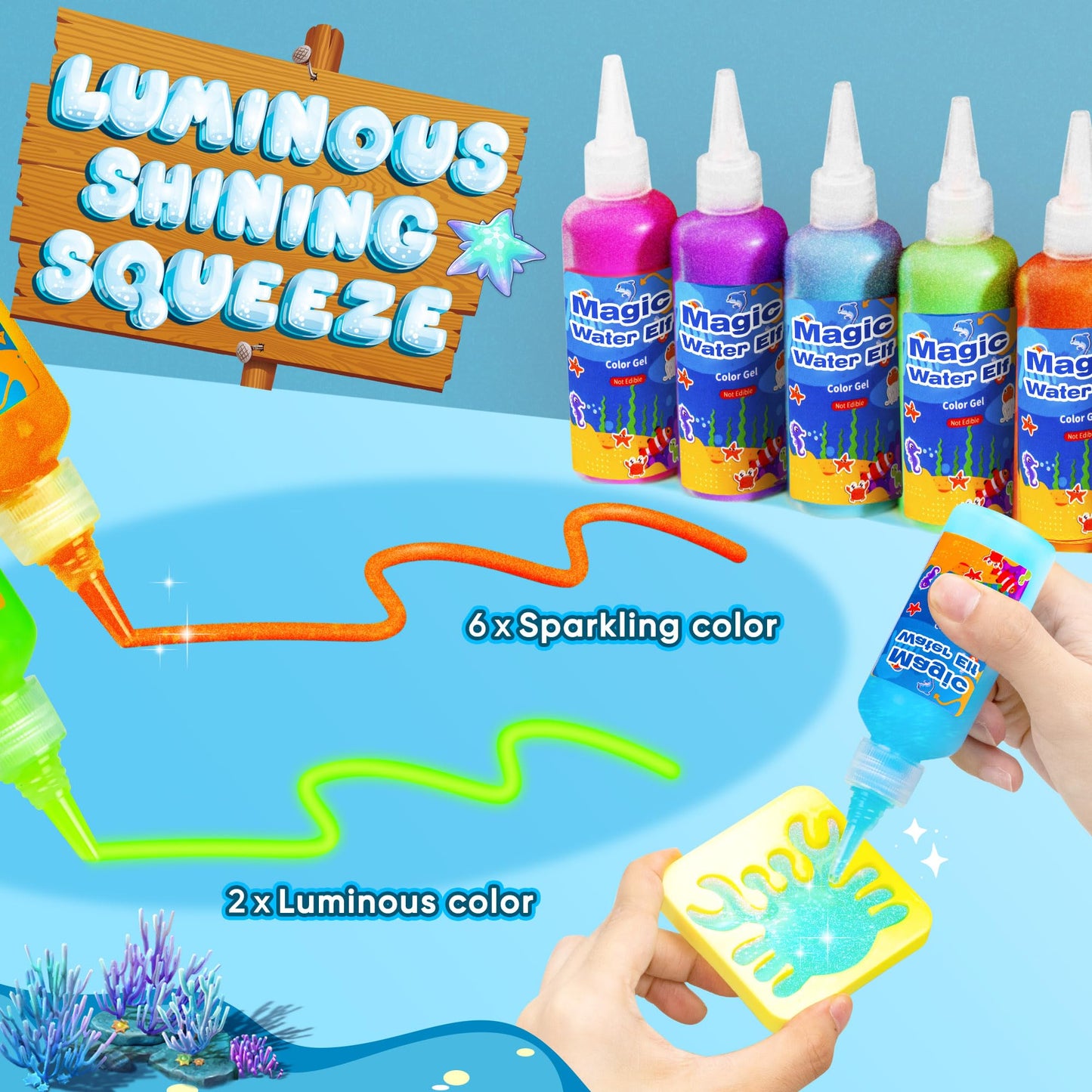 AKMADM Magic Water Elf Toy Kit for Kids - Aqua Fairy Water Gel Kit - 20 Colors*60ml Squishy Maker Set - 18 Shape Molds - Arts & Crafts Water Elf Creation kit - Children's DIY Marine Life (20 Colors)