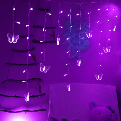 13ft 96 16 8 Decorman Butterfly Curtain Lights, LED USB Window Fairy Lights Butterflies Modes Firefly Twinkle Timer