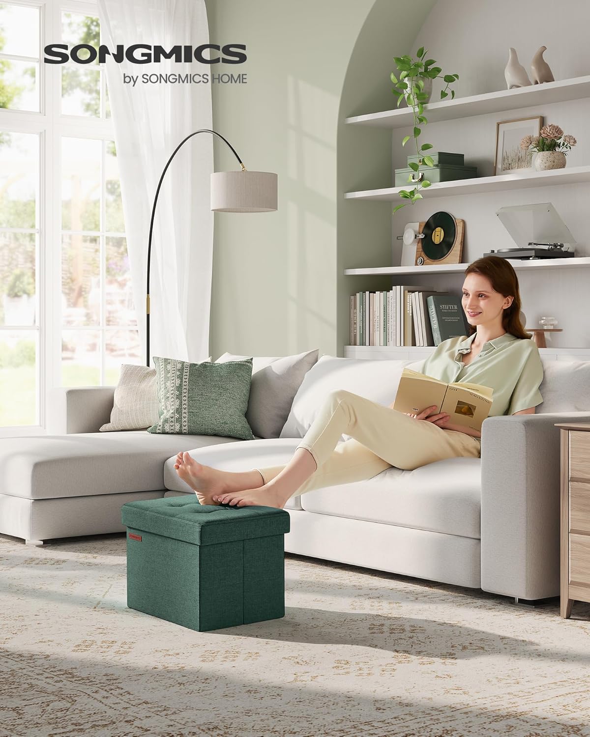12.2 16.1 12.2 Inches, 286 lb ULSF102C01 SONGMICS Mazie Collection - Small Folding Storage Ottoman, Foot Rest Stool, x