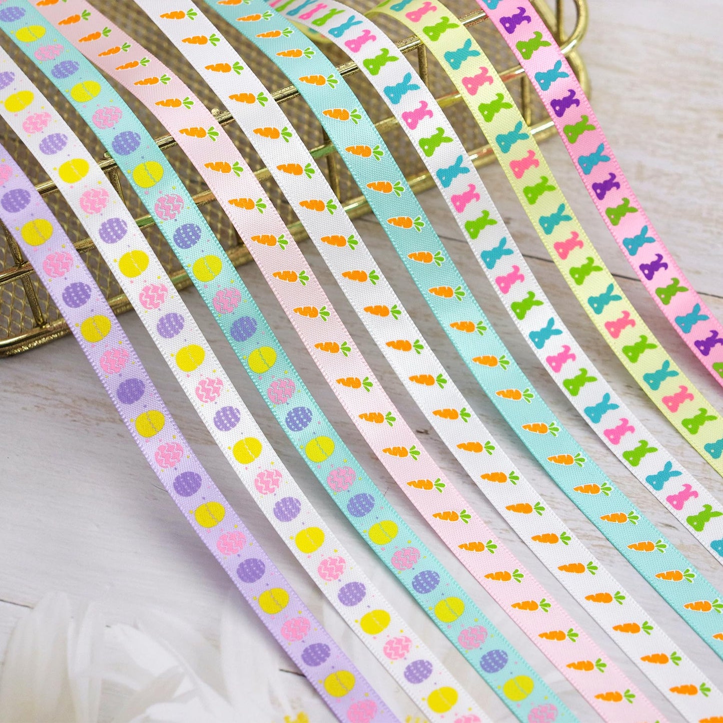 YERELO Easter Ribbon, 54 Yards 3/8'' Size 6 Yard x 9 Roll Ribbons Gift Wrapping Ribbon Hair Bow Wreath Making for Easter DIY Craft Party Decoration