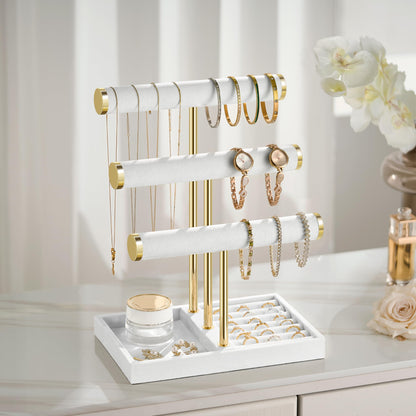 3 Tier Bracelet Holder Display - Detachable T Bar White Velvet Bracelet Holder, Jewelry Holder Organizer for Bracelet, Necklace, Watches, Rings