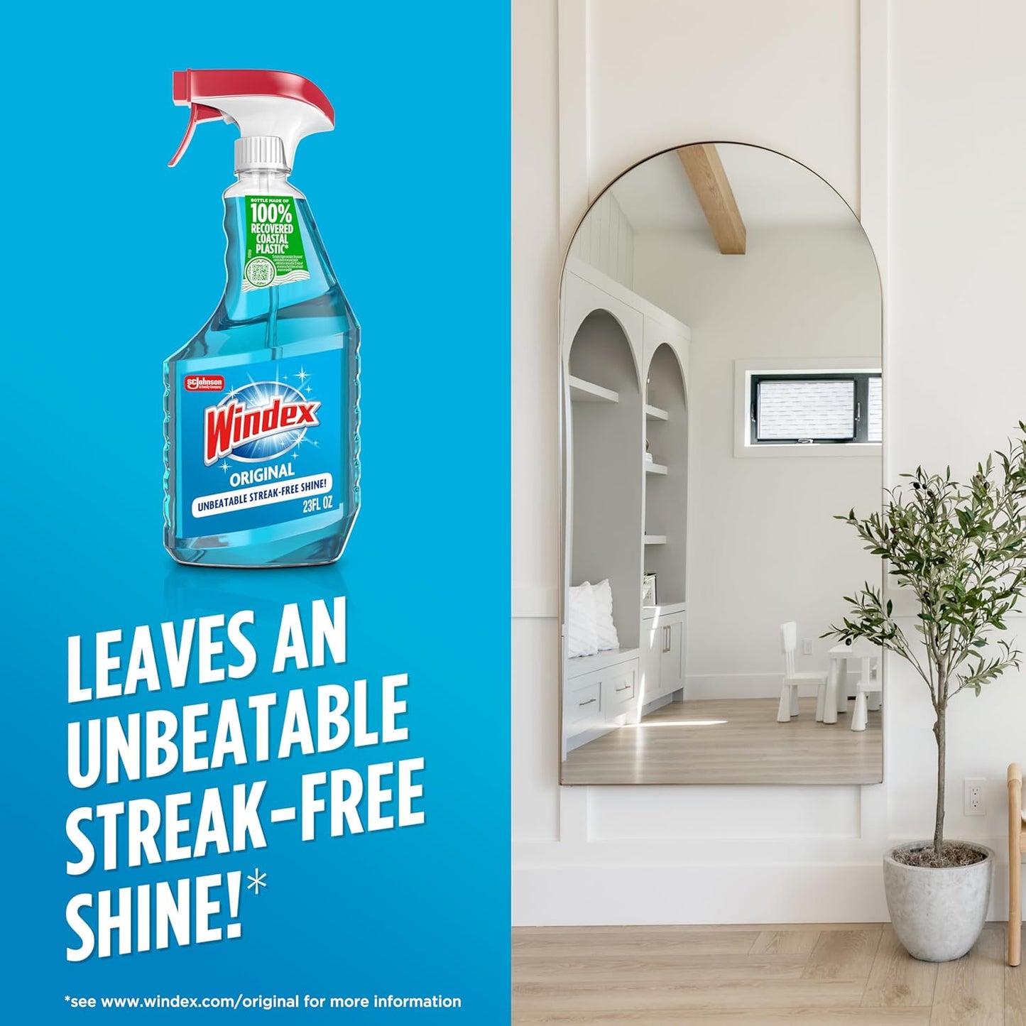 Windex Glass Cleaner Spray - Eco-Friendly 100% Recycled Plastic - Original Blue Scent | 23 Fl Oz (Pack of 6)