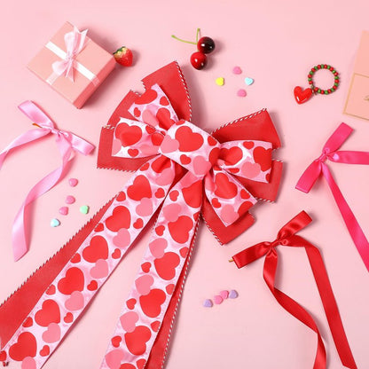 CEELGON Valentines Day Decorations Large Pink and Red Valentine Tree Topper Bow & 12 Pcs Long Satin Ribbon Bows Ornaments Wreath for Holiday Home Wall Decor