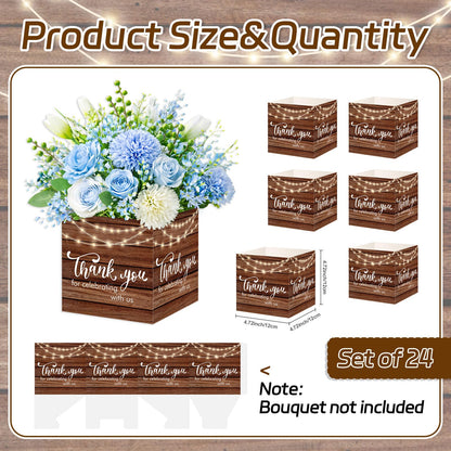 Cinrobiye 24 Pcs Rustic Wedding Table Centerpiece Boxes, 4.7‘’ Thank You Gift Paper Boxes for Engagement, Bridal Shower, Birthday Party Favors