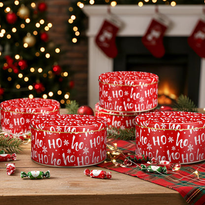 Suttmin 6 Pcs 6.6 Inch Christmas Cookie Tins with Lids Round Metal Red Snowflake Tin Containers for Gift Giving Decorative Storage Box for Holiday Baking Chocolate Snack Party Favors