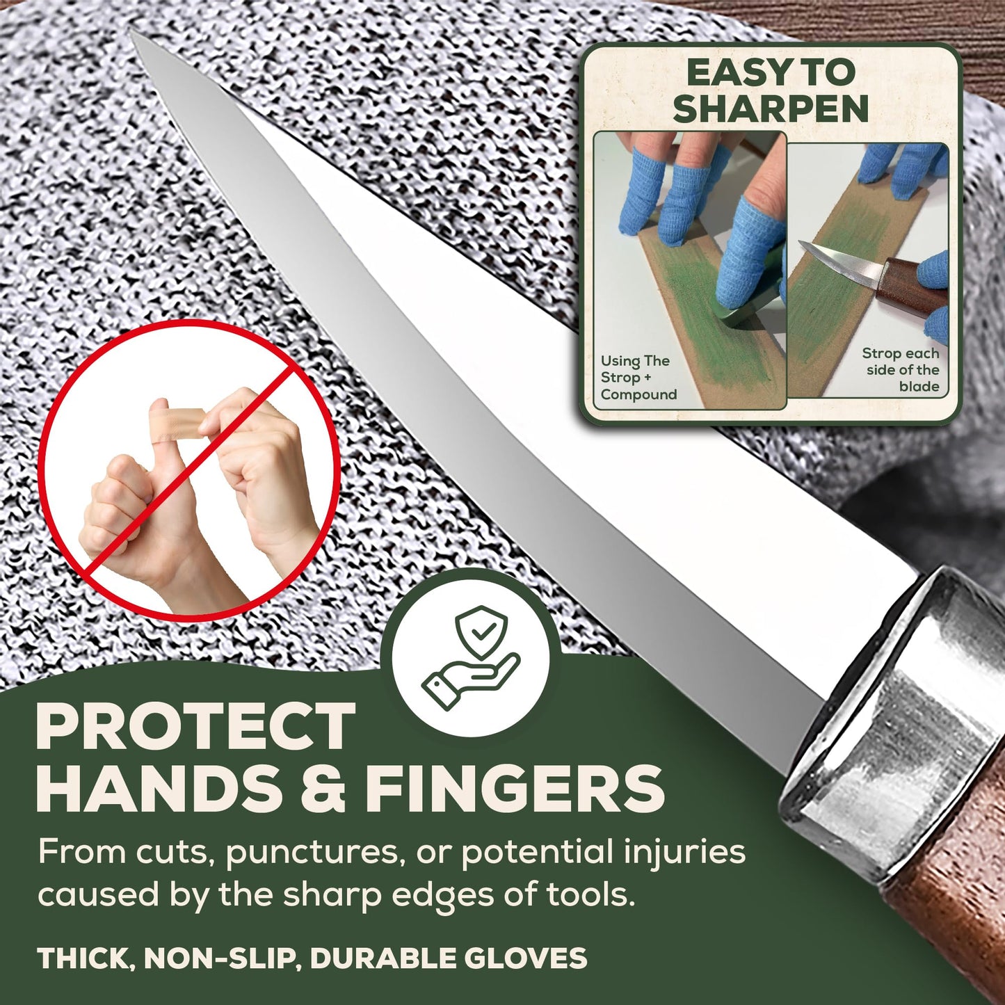 Wood Carving Kit – 29Pcs Whittling Knife Set with 9 Knives, Basswood Blocks w/Carved Guides, Safety Gloves, Whetstone, Stropping Leather & Roll Bag – AMPARIA Premium Tools for Beginner & Professional